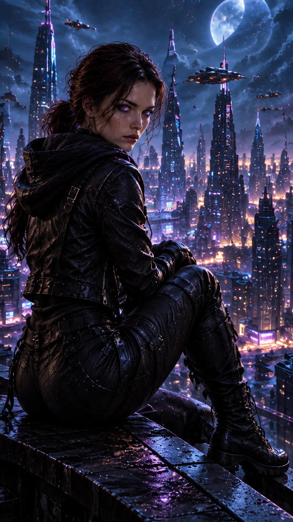 AetherFall on a rooftop as a spacecraft crosses the sky. Phone composition.
